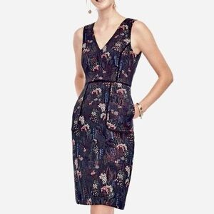 Ann Taylor Floral Embroidered Navy Dress Size 12 Petite